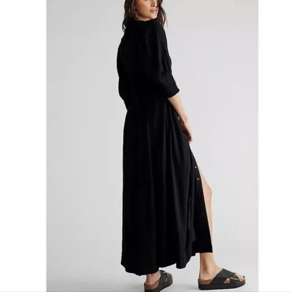 NWT Free People String of Hearts Cut Out Smocked Maxi Dress black Size XS - Picture 4 of 12